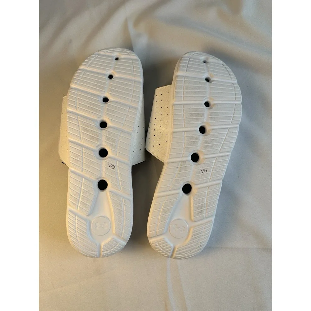 Under Armour Men's Ignite Pro Slide Sandal, Adjustable Comfort Strap, White sz18